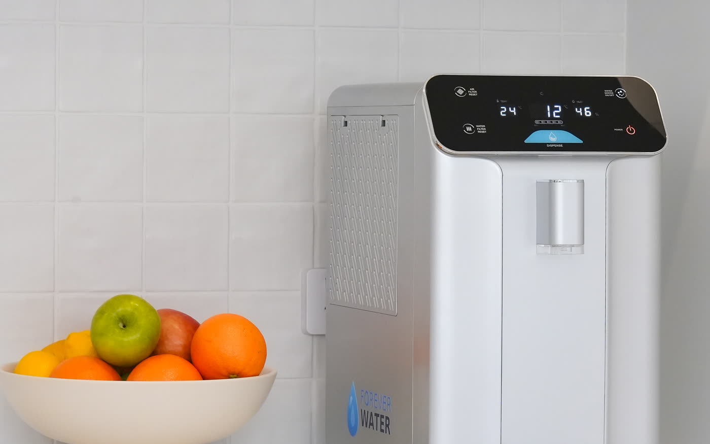 A10 atmospheric water generator on a kitchen bench replacing bottled water